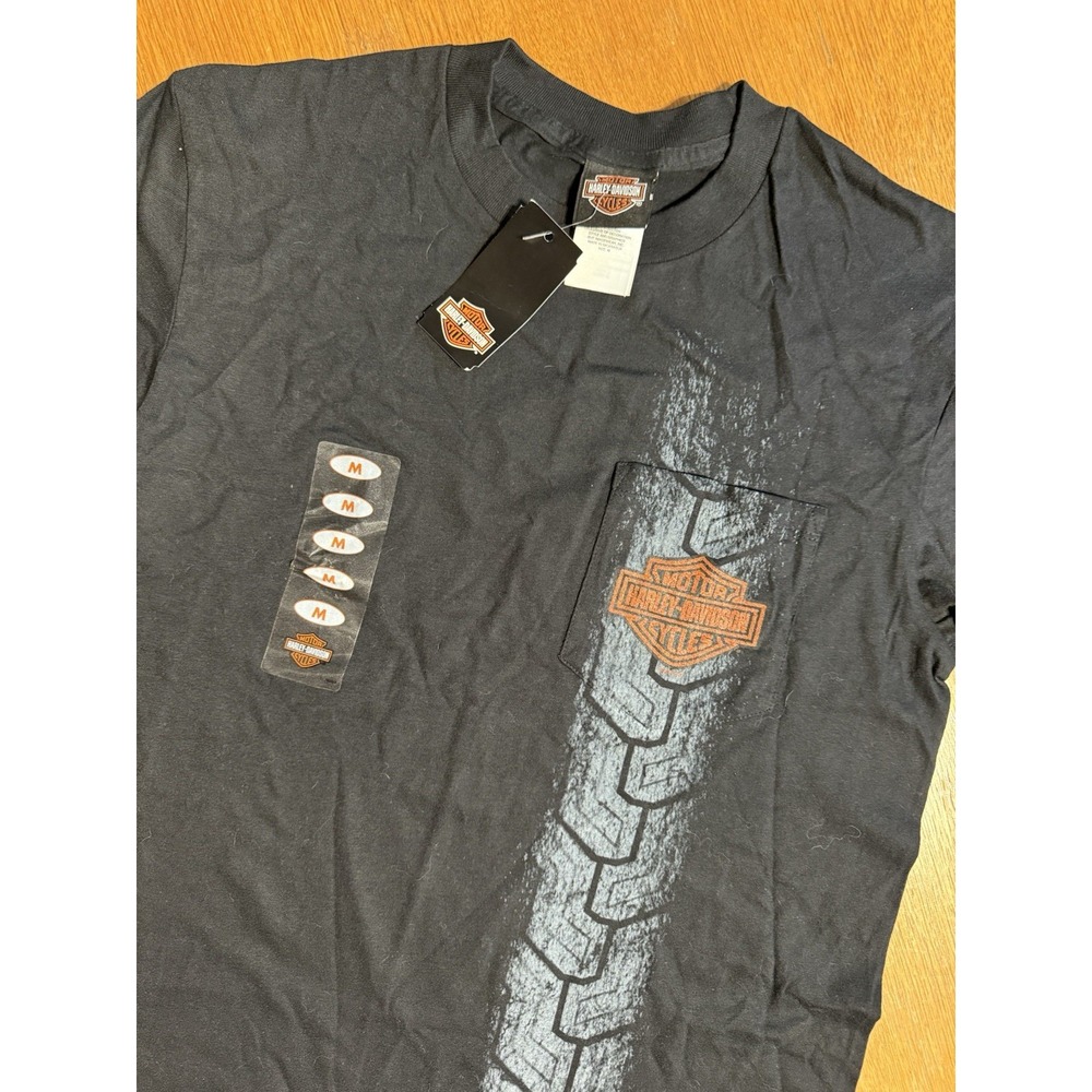 Harley Davidson T-Shirt M NWT 2008 Hollywood CA Tire Track Pocket Biker‎ Black